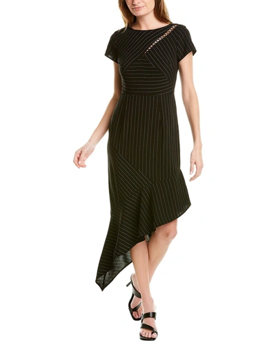 Focus By Shani Asymmetrical Pinstripe Midi Dress In Black