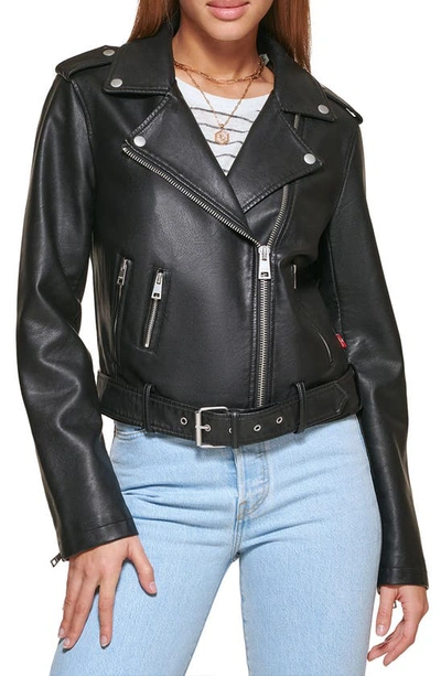 Levi's® Faux Leather Fashion Belted Moto Jacket In Black Black