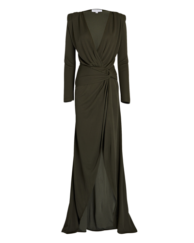 Something Navy Women's Long-sleeve Wrap Gown In Olive/army