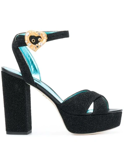 Dolce & Gabbana Heart Buckle Platform Sandals In Nero/nero