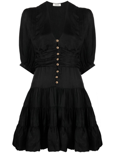 Sandro Mylene Gathered Button-front Minidress In Black