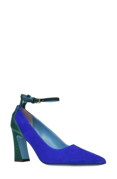 Valentina Rangoni Fosca Pointed Toe Pump In Blue Cash/ Menta Nadia Glitter