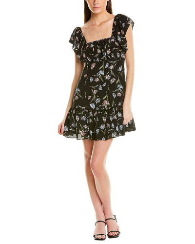 Nicole Miller Tossed Tulip Ruffle Silk-blend Mini Dress In Black