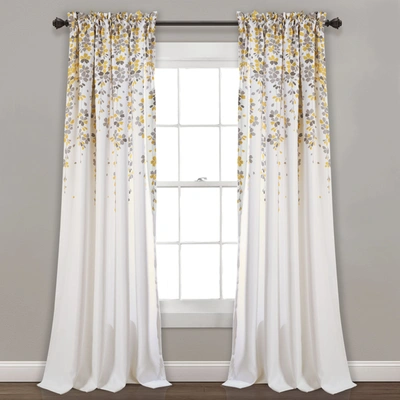 Lush Decor Weeping Flower Light Filtering Window Curtain Panels Yellow/gray 52x108+2 Set