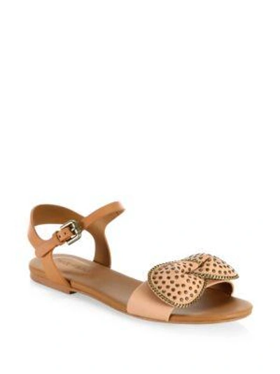See By Chloé Clara Bow Leather Flat Sandals In Tan