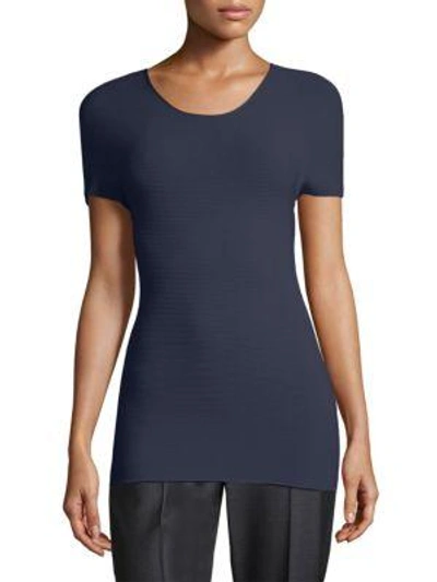 Giorgio Armani Ottoman Knit Cap-sleeve Tee In Navy