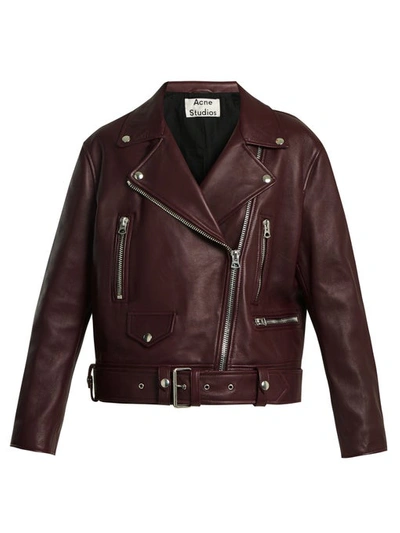 Acne Studios Merlyn Oversized Leather Biker Jacket In Viola