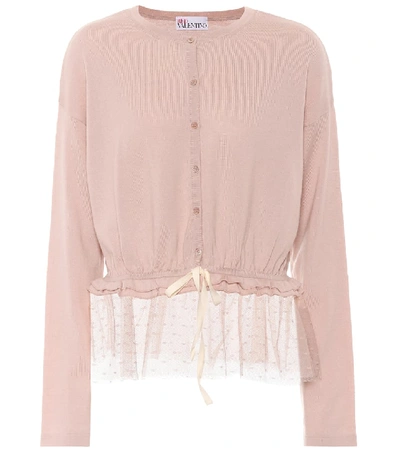 Red Valentino Tulle-trimmed Wool Cardigan In Pink
