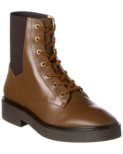 Stuart Weitzman Henley Chill Leather Combat Boot In Brown