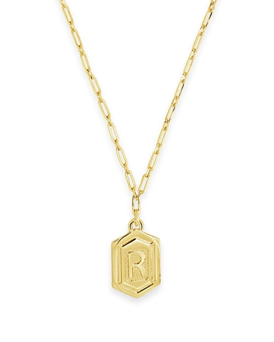 Sterling Forever Hexagon Tag Initial Necklace In Silver