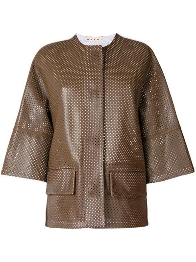 Marni Perforated Leather Jacket In Brown