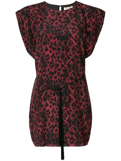 Saint Laurent Red Silk Leopard Print Dress