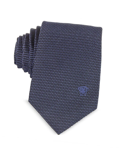 Versace Woven Silk Narrow Tie W/medusa In Purple