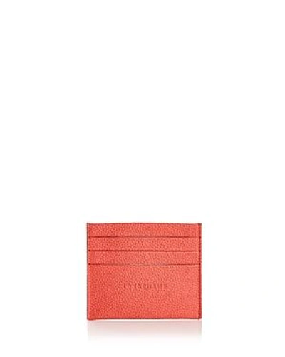 Longchamp Le Foulonne Leather Card Case In Coral Pink