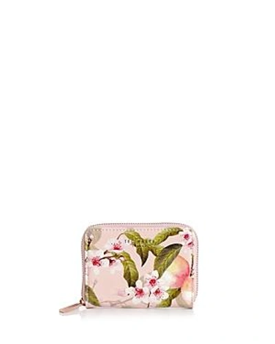 Ted Baker Ivy Peach Blossom Zip Leather Wallet In Light Pink Multi/rose Gold