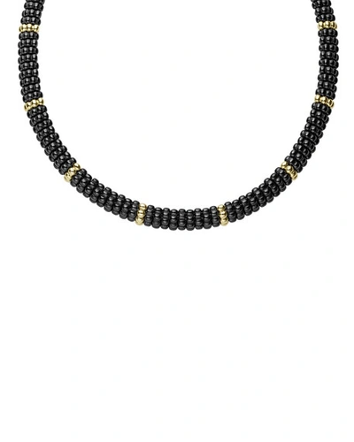 Lagos Gold & Black Caviar Collection 18k Gold & Ceramic Twelve Station Collar Necklace, 16 In Black Caviar/gold