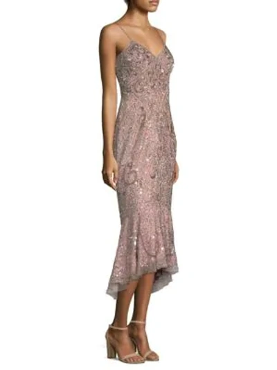 Aidan Mattox Beaded Mermaid Slip Midi Dress In Taupe ModeSens