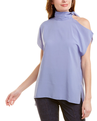 Pearl By Lela Rose Sheer Check Top In Blue