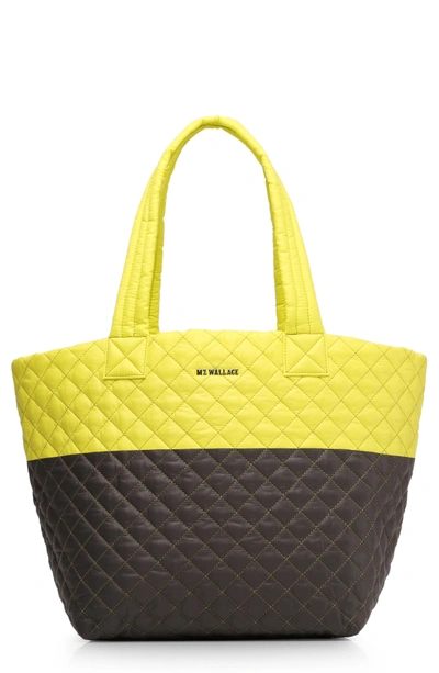 Mz Wallace Medium Metro Quilted Nylon Tote In Neon Yellow/ Magnet