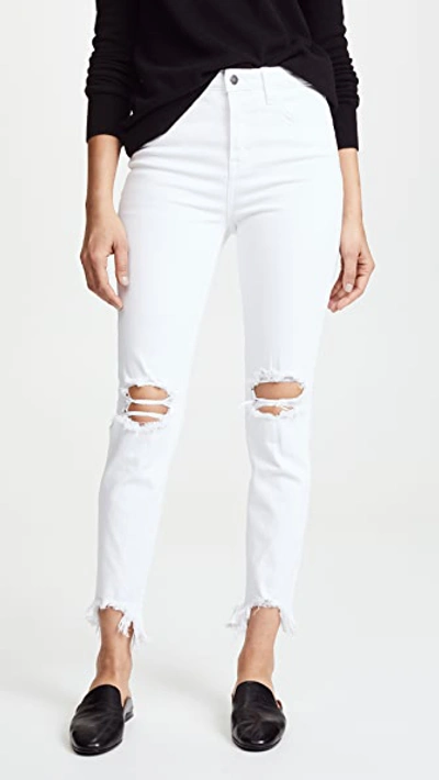 L Agence Highline High Rise Skinny Jeans With Deconstructed Hem In Blanc Deconstruct