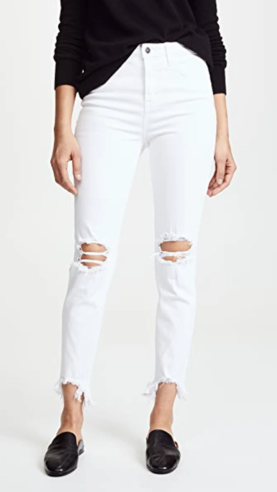 L'agence Highline High Rise Skinny Jeans With Deconstructed Hem In Blanc Deconstruct