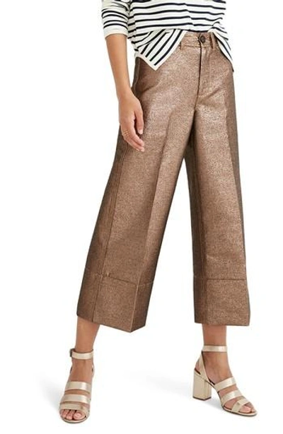 Madewell Langford Metallic Crop Wide Leg Pants In Metallic Sand