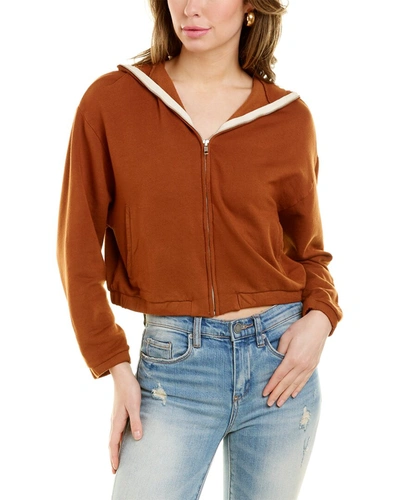 Monrow Sporty Zip Hoodie In Brown