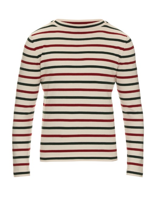 Gucci Striped Cotton And Cashmere-blend Top In Cream. Forest-green And ...