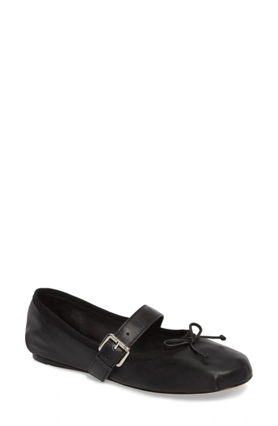 Grey City Molly Mary Jane Flat In Black Leather