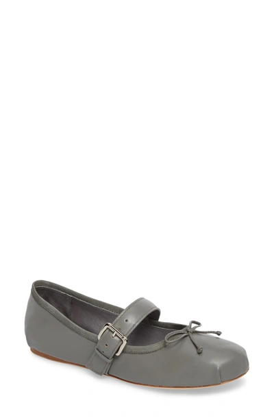 Grey City Molly Mary Jane Flat In Grey Leather