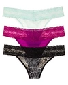 Natori Bliss Perfection Thongs, Set Of 3 In Peony/ Pistachio/ Black Exotic