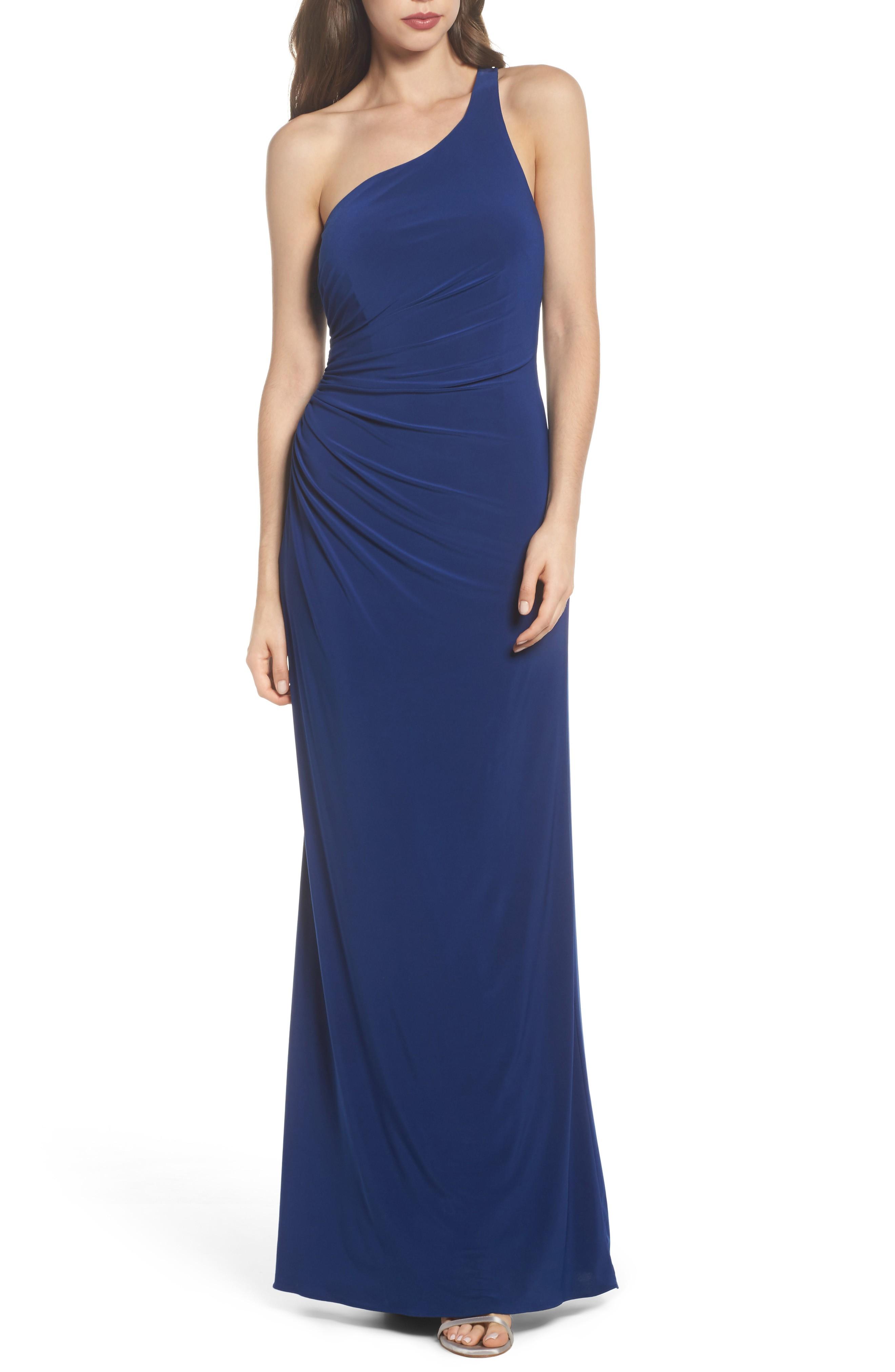 adrianna papell ruched jersey gown