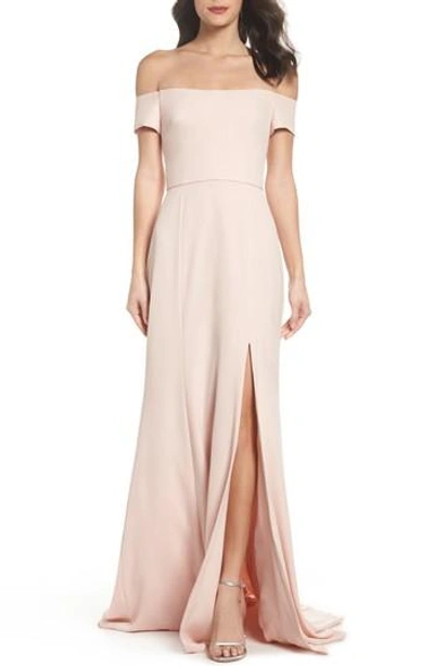 Amsale Off The Shoulder Crepe Gown In Blush
