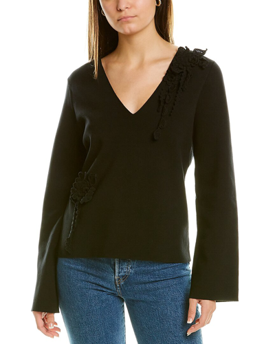 Rebecca Taylor Slim V-neck Pullover In Black
