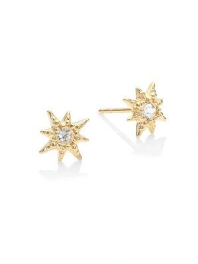 Anzie Aztec Starburst White Topaz Stud Earrings In Gold