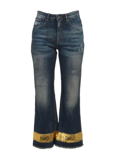 Dolce & Gabbana Sequined Denim Jeans In Bblu Scurissimo 1