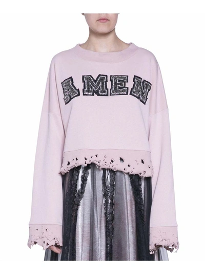 Amen Logo Cropped Cotton Sweatshirt In Pink
