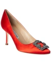 Manolo Blahnik 105mm Hangisi Satin Pumps In Red