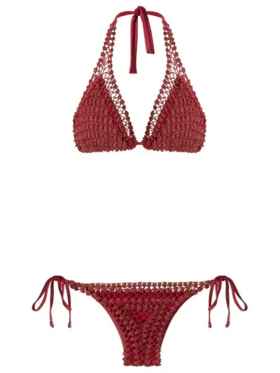 Amir Slama Crochet Bikini Set In Red