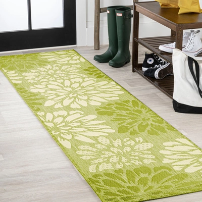 Jonathan Y Zinnia Modern Floral Textured Weave Indoor/outdoor Green/cream Runner Rug