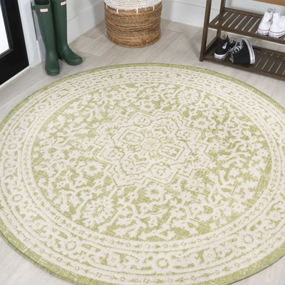 Jonathan Y Sinjuri Medallion Textured Weave Indoor/outdoor Green/cream Round Area Rug