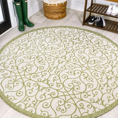 Jonathan Y Madrid Vintage Filigree Textured Weave Indoor/outdoor Round Area Rug In Green