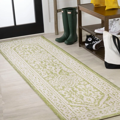 Jonathan Y Sinjuri Medallion Textured Weave Indoor/outdoor Green/cream Runner Rug