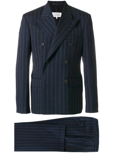 Maison Margiela Double-breasted Striped Wool-blend Suit In Blue