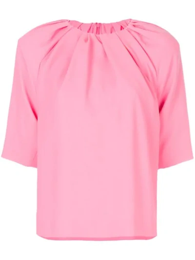Maison Margiela Ruched-neck Crepe Top In Pink & Purple