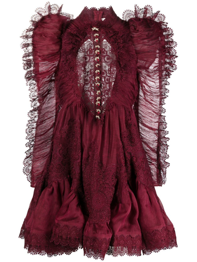 Zimmermann Kaleidoscope Doily-ruffle Mini Dress In Red