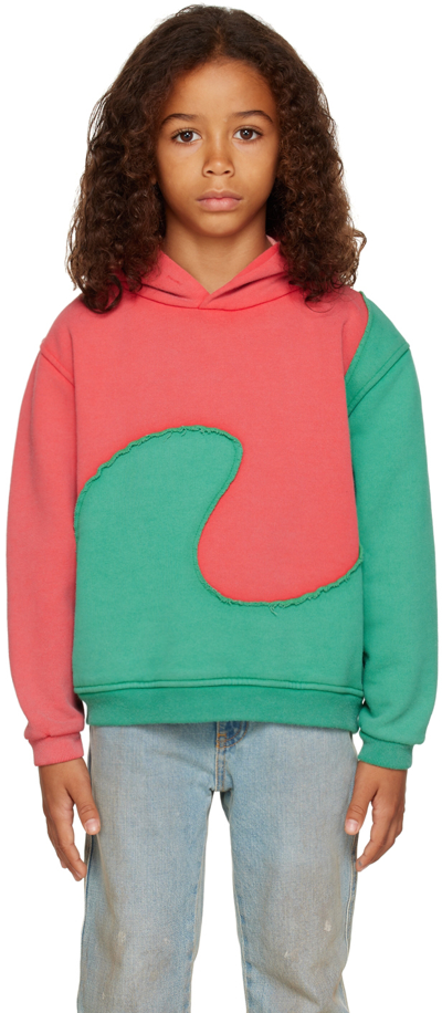 Erl Kids Red Swirl Colourblock Hoodie In 红色