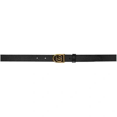 Gucci Gg-encased Buckle Grained-leather Belt In Black
