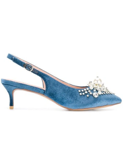 Essentiel Antwerp Pastis Heeled Shoes With Pearls - Blue In Slate Blue