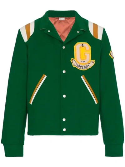 Gucci Tiger Motif Varsity Jacket In Green